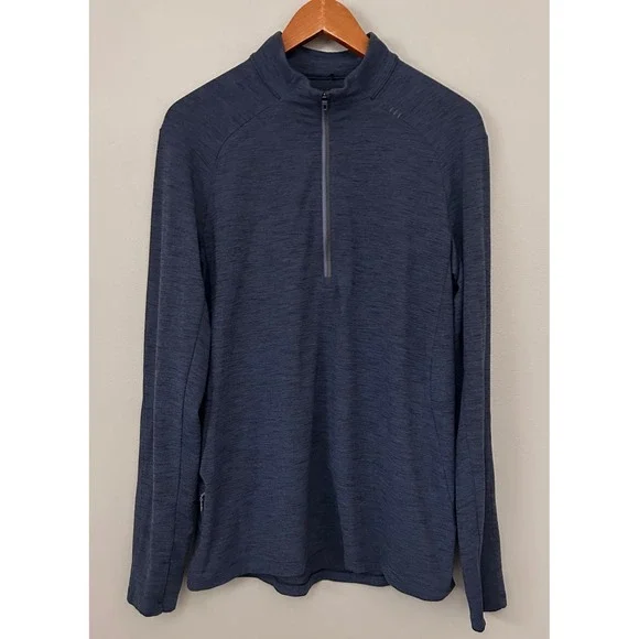 Lululemon Metal Vent TechPullover Shirt Mens XL Navy Blue Heathered 1/2 Zip - Picture 2 of 7